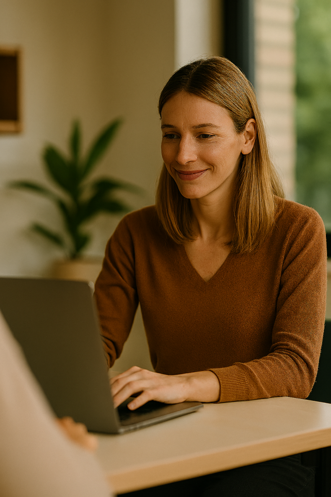 REiCO Vollzeit Partner arbeitet selbstbestimmt am Laptop – flexibel, erfüllt und frei im eigenen Rhythmus.